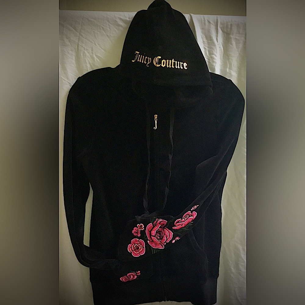 Juicy Couture, Black Label Hoodie Velvet With Rose Detail , size S